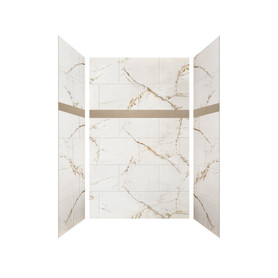 Expressions 60-in x 48-in x 96-in Shower Wall Kit With Beach Wonderland 3D Garden Deco Strip, Lustrous Gold (16-in x 24-in Horizontal Tile Pattern)