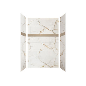 Expressions 60-in x 36-in x 96-in Shower Wall Kit With Beach Wonderland 3D Garden Deco Strip, Lustrous Gold (16-in x 24-in Horizontal Tile Pattern)