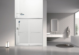 Stratford 60-in x 60-in Bypass Shower Door With 5/16-in Clear Glass And Round Tube Handles, Polished Chrome