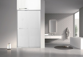 Stratford 48-in x 78-in Bypass Shower Door With 5/16-in Full Frost Glass And Round Tube Handles, Brushed Stainless
