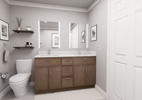 60-in x 21-in x 35-in Ready to Assemble Slim Shaker Vanity Combo Base Cabinet With Center Drawer Stack, Tan Wood, VSD60-3D-RTA-FR02-TW