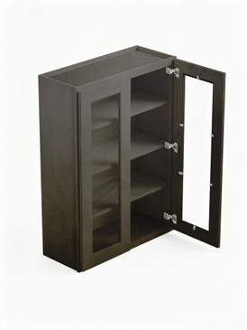 24 in. x 42 in. Ready to Assemble Wall Cabinet with Double Remington Frame Clear Glass Doors, Smokey Grey