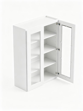 24 in. x 42 in. Ready to Assemble Wall Cabinet with Double Remington Frame Clear Glass Doors, White