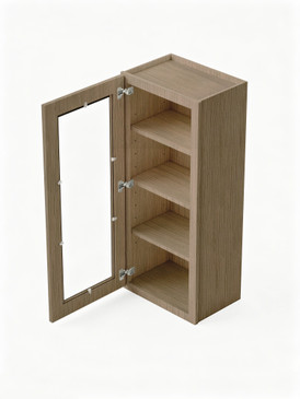 18 in. x 42 in. Ready to Assemble Wall Cabinet with Single Remington Frame Clear Glass Door, Tan Wood