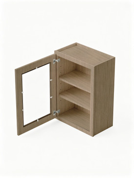 21 in. x 30 in. Ready to Assemble Wall Cabinet with Single Remington Frame Clear Glass Door, Tan Wood