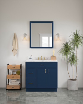 30-in x 34-in Slim Shaker Framed Vanity Mirror, Navy Blue