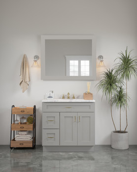 42-in x 34-in Shaker Framed Vanity Mirror, Light Grey