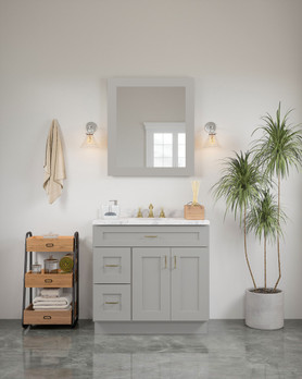 30-in x 34-in Shaker Framed Vanity Mirror, Light Grey