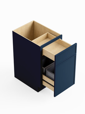 18-in x 24-in x 35-in Ready To Assemble Slim Shaker Double Trash Can Pull-Out Base Cabinet, Navy Blue