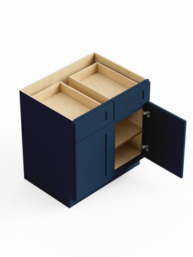 42-in x 24-in x 35-in Ready To Assemble Shaker Double Door Double Drawer Base Cabinet, Navy Blue