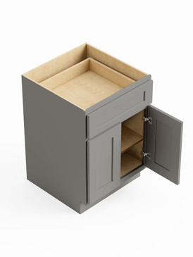 27-in x 24-in x 35-in Ready To Assemble Shaker Double Door Single Drawer Base Cabinet, Light Grey
