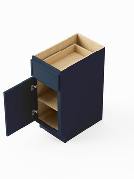 12-in x 24-in x 35-in Ready To Assemble Slim Shaker Single Door Single Drawer Base Cabinet, Navy Blue