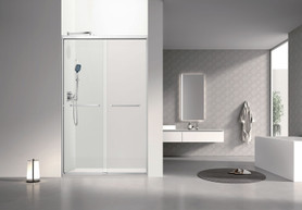 Stratford 48-in x 78-in Bypass Shower Door With 5/16-in Clear Glass And Round Tube Handles, Brushed Stainless
