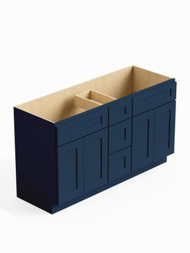 60-in x 21-in x 35-in Ready To Assemble Shaker Vanity Combo Base Cabinet With Center Drawer Stack, Navy Blue, VSD60-3D-RTA-FR01-NB