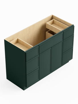 48-in x 21-in x 35-in Ready to Assemble Slim Shaker Vanity Combo Base Cabinet With Double Drawer Stack, Green, VDDB48-RTA-FR02-GR