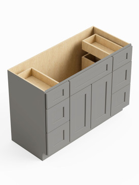 48-in x 21-in x 35-in Ready To Assemble Shaker Vanity Combo Base Cabinet With Double Drawer Stack, Light Grey, VDDB48-RTA-FR01-LG