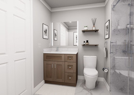 36-in x 21-in x 35-in Ready To Assemble Shaker Vanity Combo Base Cabinet With Three Drawers on Right, Tan Wood, V3621DR-RTA-FR01-TW