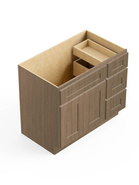 36-in x 21-in x 35-in Ready To Assemble Shaker Vanity Combo Base Cabinet With Three Drawers on Right, Tan Wood, V3621DR-RTA-FR01-TW