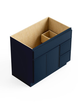 36-in x 21-in x 35-in Ready to Assemble Slim Shaker Vanity Combo Base Cabinet With Two Drawers on Right, Navy Blue, V3621DR-2D-RTA-FR02-NB