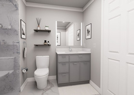36-in x 21-in x 35-in Ready to Assemble Slim Shaker Vanity Combo Base Cabinet With Three Drawers on Left, Light Grey, V3621DL-RTA-FR02-LG
