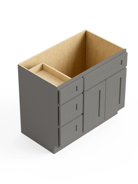 36-in x 21-in x 35-in Ready To Assemble Shaker Vanity Combo Base Cabinet With Three Drawers on Left, Light Grey, V3621DL-RTA-FR01-LG