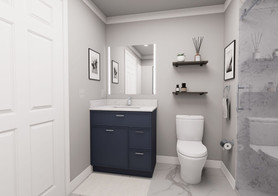 33-in x 21-in x 35-in Ready to Assemble Slim Shaker Vanity Combo Base Cabinet With Two Drawers on Right, Navy Blue, V3321DR-2D-RTA-FR02-NB