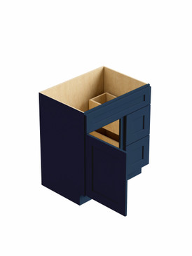 27-in x 21-in x 35-in Ready to Assemble Shaker Vanity Combo Base Cabinet With Two Drawers on Right, Navy Blue, V3321DR-2D-RTA-FR01-NB