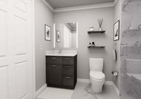 30-in x 21-in x 35-in Ready to Assemble Slim Shaker Vanity Combo Base Cabinet With Three Drawers on Right, Smokey Grey, V3021DR-RTA-FR02-SG