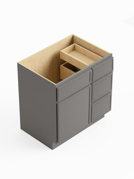 30-in x 21-in x 35-in Ready to Assemble Slim Shaker Vanity Combo Base Cabinet With Three Drawers on Right, Light Grey, V3021DR-RTA-FR02-LG