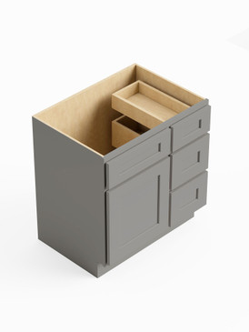 30-in x 21-in x 35-in Ready To Assemble Shaker Vanity Combo Base Cabinet With Three Drawers on Right, Light Grey, V3021DR-RTA-FR01-LG