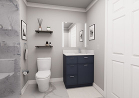 30-in x 21-in x 35-in Ready to Assemble Slim Shaker Vanity Combo Base Cabinet With Three Drawers on Left, Navy Blue, V3021DL-RTA-FR02-NB