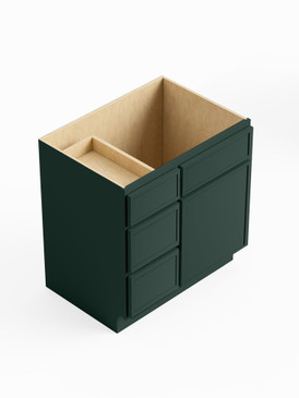 30-in x 21-in x 35-in Ready to Assemble Slim Shaker Vanity Combo Base Cabinet With Three Drawers on Left, Green, V3021DL-RTA-FR02-GR