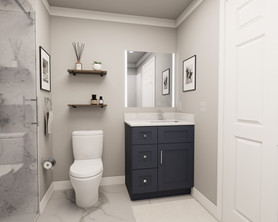 30-in x 21-in x 35-in Ready To Assemble Shaker Vanity Combo Base Cabinet With Three Drawers on Left, Navy Blue, V3021DL-RTA-FR01-NB