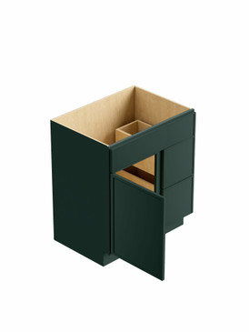 27-in x 21-in x 35-in Ready to Assemble Slim Shaker Vanity Combo Base Cabinet With Two Drawers on Right, Green, V2721DR-2D-RTA-FR02-GR