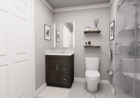 27-in x 21-in x 35-in Ready to Assemble Shaker Vanity Combo Base Cabinet With Two Drawers on Right, Smokey Grey, V2721DR-2D-RTA-FR01-SG