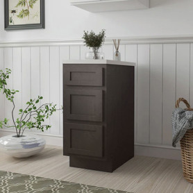 12-in x 21-in x 35-in Ready To Assemble Shaker Vanity Three Drawer Base Cabinet, Smokey Grey, 3VDB12-RTA-FR01-SG