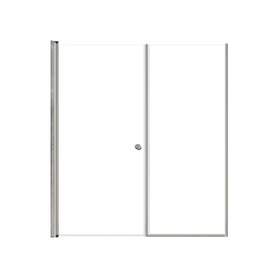 Lyna 61-in x 70-in Pivot Shower Door And Fixed Panel With 1/4-in Clear Glass And Double-Sided Knob Handles, Brushed Stainless
