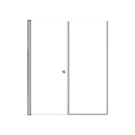 Lyna 57-in x 70-in Pivot Shower Door And Fixed Panel With 1/4-in Clear Glass And Double-Sided Knob Handles, Brushed Stainless