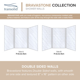 BWK606096-71 Bravastone 60-In X 60-In X 96-In Glue To Wall 3-Piece Shower Wall Kit, Arctic Etch