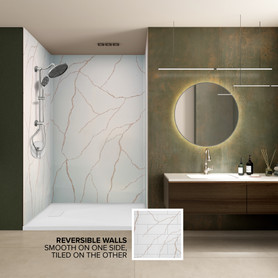 BWK604896-72 Bravastone 60-In X 48-In X 96-In Glue To Wall 3-Piece Shower Wall Kit, Gilded Stream