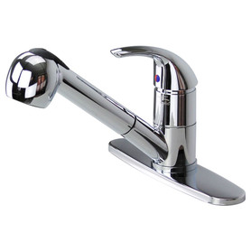 Pull Out Kitchen Faucet with Single Handle, includes deck plate, Polished Chrome
