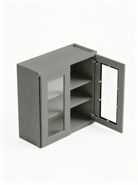 27 in. x 30 in. Ready to Assemble Wall Cabinet with Double Remington Frame Clear Glass Doors, Light Grey