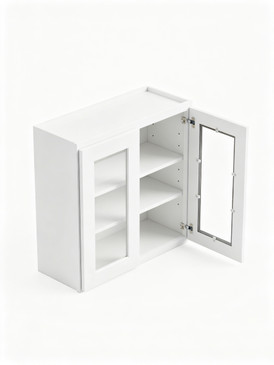 27 in. x 30 in. Ready to Assemble Wall Cabinet with Double Remington Frame Clear Glass Doors, White