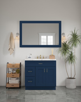 54-in x 34-in Shaker Framed Vanity Mirror, Navy Blue