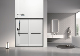 Stratford 60-in x 60-in Bypass Shower Door With 5/16-in Clear Glass And Round Tube Handles, Matte Black