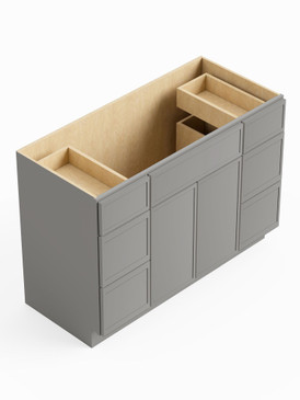 60-in x 21-in x 35-in Ready to Assemble Slim Shaker Vanity Combo Base Cabinet With Double Drawer Stack, Light Grey, VDDB60-RTA-FR02-LG