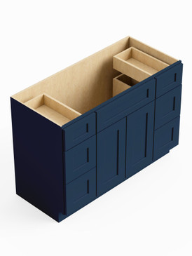60-in x 21-in x 35-in Ready to Assemble Shaker Vanity Combo Base Cabinet With Double Drawer Stack, Navy Blue, VDDB60-RTA-FR01-NB