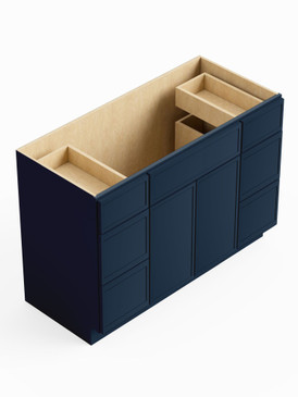 48-in x 21-in x 35-in Ready to Assemble Slim Shaker Vanity Combo Base Cabinet With Double Drawer Stack, Navy Blue, VDDB48-RTA-FR02-NB