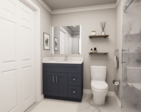 36-in x 21-in x 35-in Ready to Assemble Shaker Vanity Combo Base Cabinet With Two Drawers on Right, Navy Blue, V3621DR-2D-RTA-FR01-NB