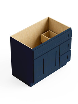 36-in x 21-in x 35-in Ready to Assemble Shaker Vanity Combo Base Cabinet With Two Drawers on Right, Navy Blue, V3621DR-2D-RTA-FR01-NB